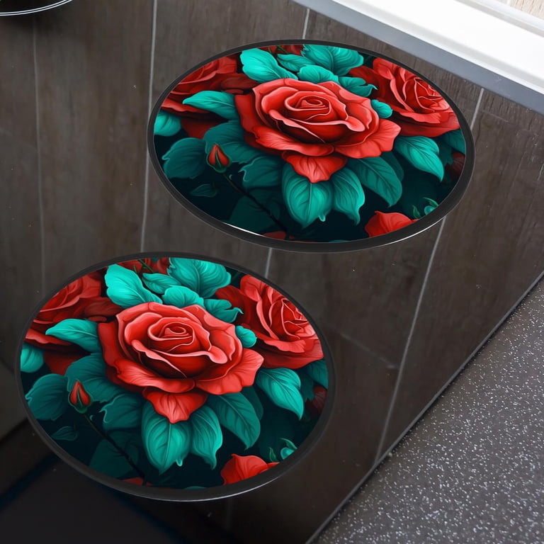 Gas Stove Burner Cover Set Of 4 - 8 & 10 Inch Metal Covers With Folk Art Butterfly & Flower Design