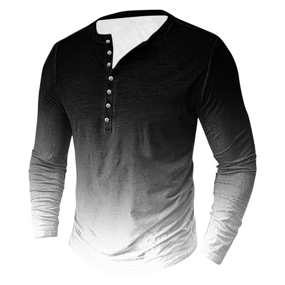S-5X Mens Big and Tall T Shirts Long Sleeve Plus Size T-Shirts Button Crewneck Casual Pullover Slim-Fit Gradient Printed Basic Tees Tops