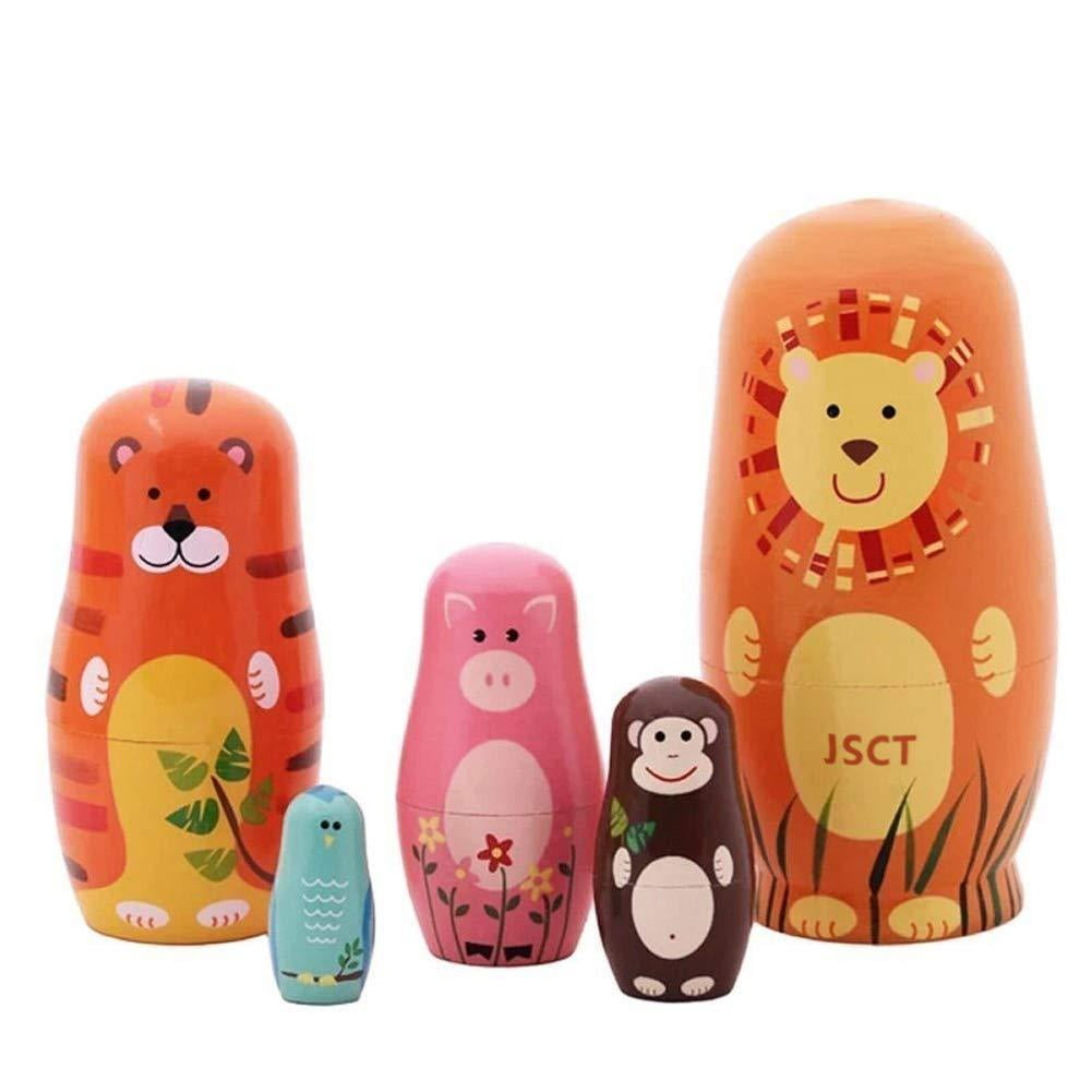 Nesting Dolls for Toddlers Stacking Toys 5Pcs/Set Hand Painted Lion Animal Wooden Nesting Dolls Matryoshka Figurines Toy for Children ManFull Nesting Dolls Christmas Brown