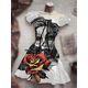 thumbnail image 4 of Disfraz de calavera con mangas abullonadas y cordón, vestido informal de una pieza de terror, disfraz de Halloween con sonrisa, falda corta, ropa hawaiana bohemia, 4 of 5
