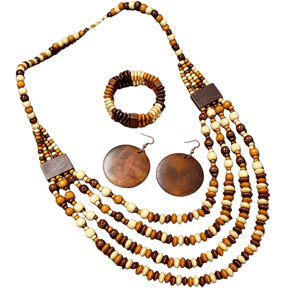 DESIGNICE Colorful Ethnic Wooden Earrings Round Statement Dangle Earrings Multilayered Geometric Beaded Bracelet Necklace Set for Women Exaggerated Tribal Jewelry