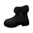 thumbnail image 6 of Women's Winter Boots Suede Plush Warm Lug Sole Zipper Ankle Snow Booties Casual Platform Round Toe Short Chelsea Boots Black Size 7, 6 of 7