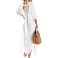 thumbnail image 2 of Frontwalk Ladies Shirt Dress Button Down Summer Beach Sundress Long Sleeve Maxi Dresses Women Kaftan Solid Color White 2XL, 2 of 3
