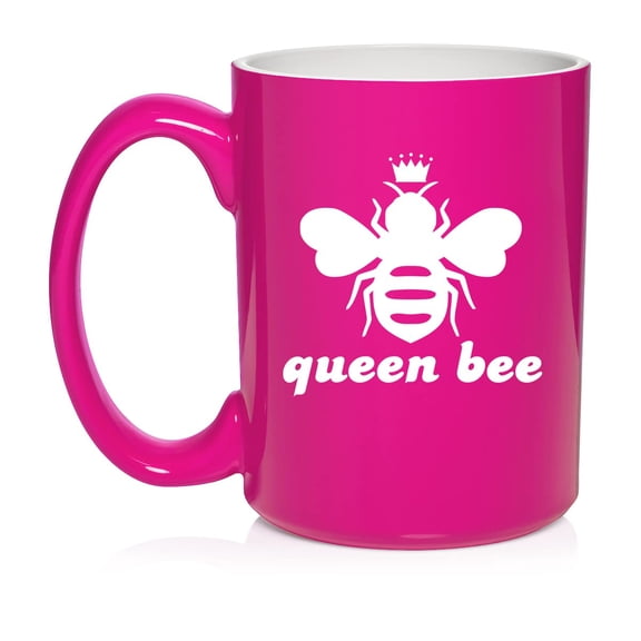 Queen Bee Ceramic Coffee Mug Tea Cup Gift (15oz Hot Pink)