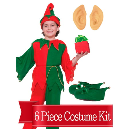 Elf Costume Santa's Helper Kids Unisex Complete Costume Kit - Standard