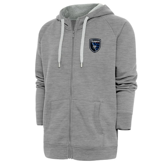 Men's Antigua Heather Gray San Jose Earthquakes Logo Victory Full-Zip Hoodie
