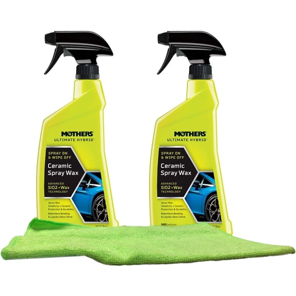 Mothers 05764 Ultimate Hybrid Ceramic Spray Wax (24 oz. 2 pack) Bundled with a Microfiber Cloth (3 total items)