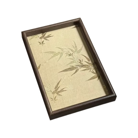 AZXY Rectangular Embroidered Bamboo Leaf Wooden Tray, Warm Toned Multi-Purpose Household Tray for Daily Organization, Decor and Home Storage, Yellow