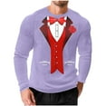 thumbnail image 3 of Classic Tuxedo Red Rose Long Sleeve Shirt Funny Party Costume Shirt Men's Waffle Knit Crew Neck Print Top, 3 of 5