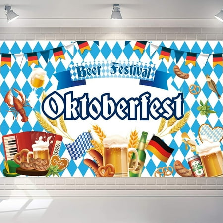 Oktoberfest Decorations, Oktoberfest Banner Backdrop for Oktoberfest Party Decorations, Bavarian Check Flag German Theme Beer Festival Decorations, 5.9x3.6Ft
