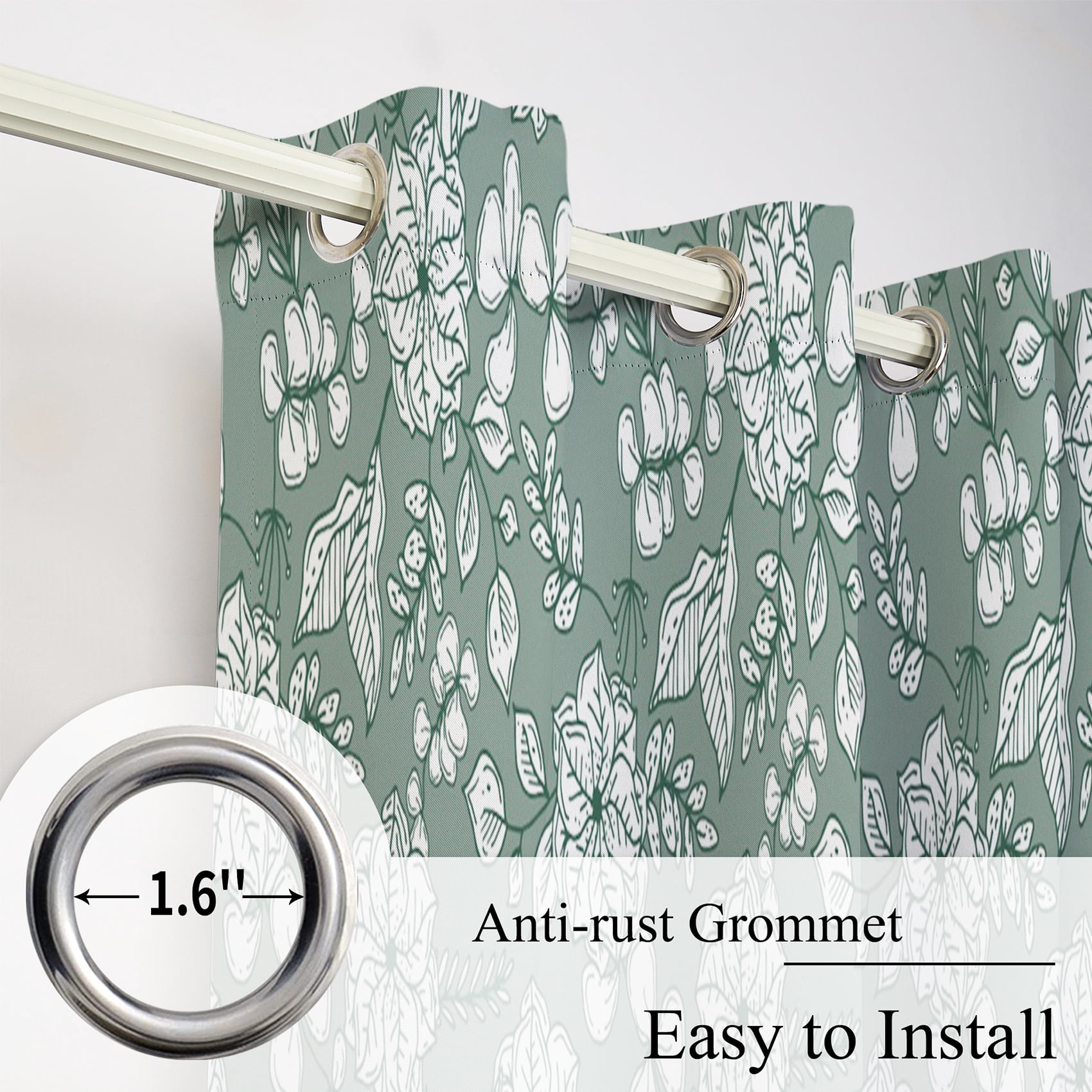 Dashan Green Floral Blackout Curtains for Living Room,Farmhouse Window Drapes for Bedroom,52x84 Inch,Set of 2