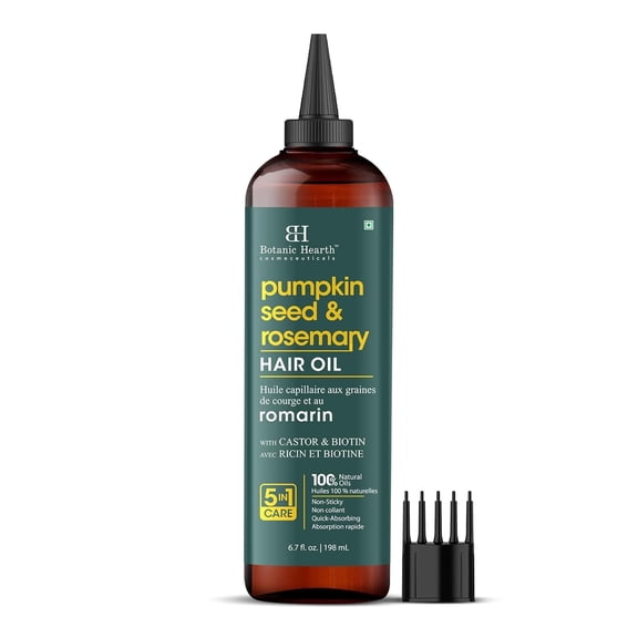 Botanic Hearth 100% Pure Rosemary Pumpkin Seed Oil for Hair Growth, Strengthening Hair Oil for Dry, Damaged, Thinning Hair, Nourishing Hair Tonic for Stronger & Healthier Scalp, Hair Serum, 6.7 fl oz