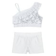 thumbnail image 4 of Doomiva Kids Girls Sequins Ballet Jazz Hip Hop Modern Belly Dance Costume Ruffle Crop Top with Shorts Set Dancewear White 12, 4 of 7