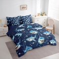 thumbnail image 2 of Feelyou Cute Cartoon Blue White Shark Bedding Comforter Set for Boys Girls Kids, Ocean Marine Animal Queen Bedding Sets, Navy, Blue Reversible, 7pcs, 2 of 7