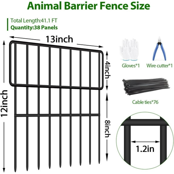 38 Panels Animal Barrier Fence, No Garden Fence for Rabbits and Dogs, Rustproof Metal Fencing with Bottom Blocker