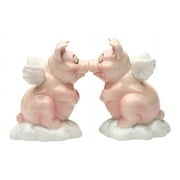 Tabletop Kissing Flying Pigs Set/2 Ceramic Salt Pepper Shaker Magnetic 8622