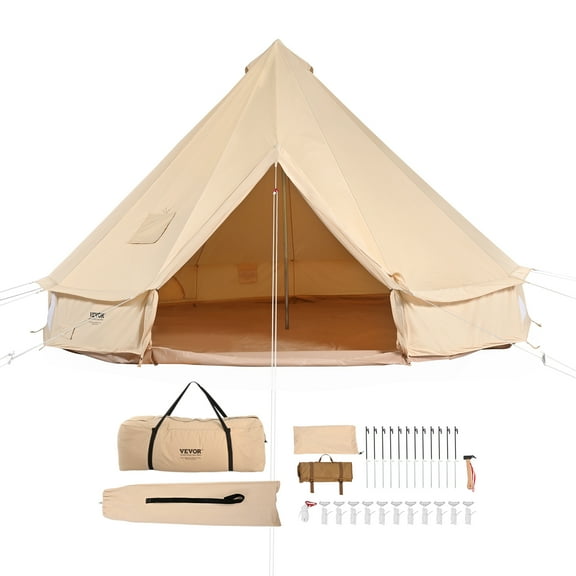 VEVOR Canvas Bell Tent, 4 Seasons 4 m/13.12 ft Yurt Tent, Canvas Tent for Camping with Stove Jack, Breathable Tent Holds up to 6 People, Family Camping Outdoor Hunting Party