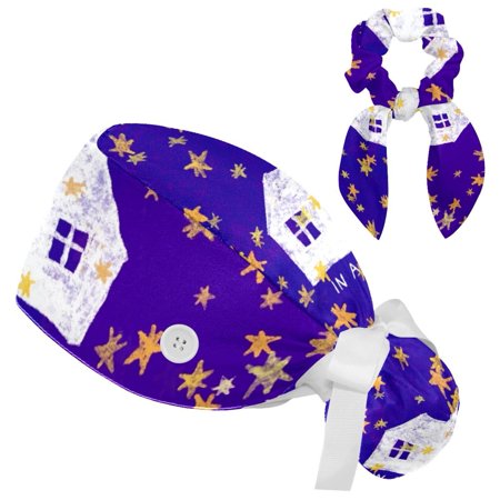 

Working Cap with Buttons and Sweatband Scrub Hat Bouffant Caps with Scrunchie House Tie Back Hats