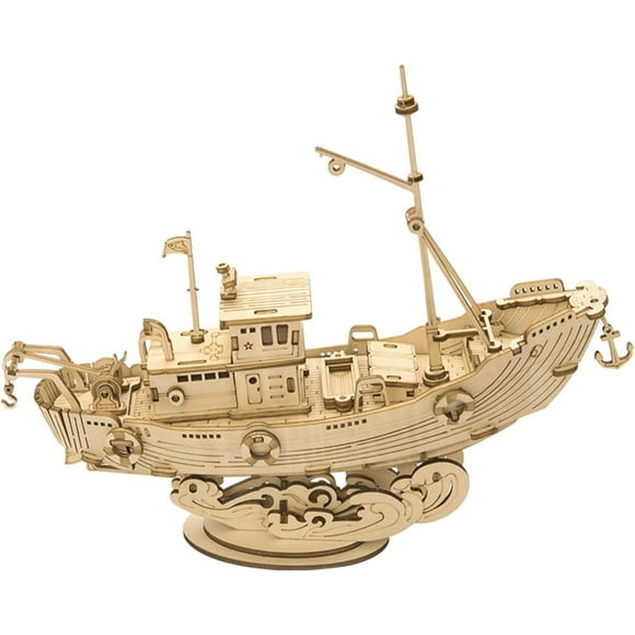 SHAR Fishing Boat 3D Puzzle Wooden Model, Model Building for Adults to Build, Home Office Decoration Christmas Gift Idea TG308