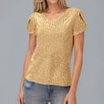thumbnail image 2 of Laqbezok Women's V Neck Sequin Short Sleeve T-Shirt, Sparkly Linear Shimmer Blouse, Casual Party Fashion Outfit, 2 of 9