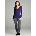 thumbnail image 2 of Emmalise Women's Casual Basic V-Neck Tshirt Long Sleeves Tee Top - Purple, M, 2 of 4