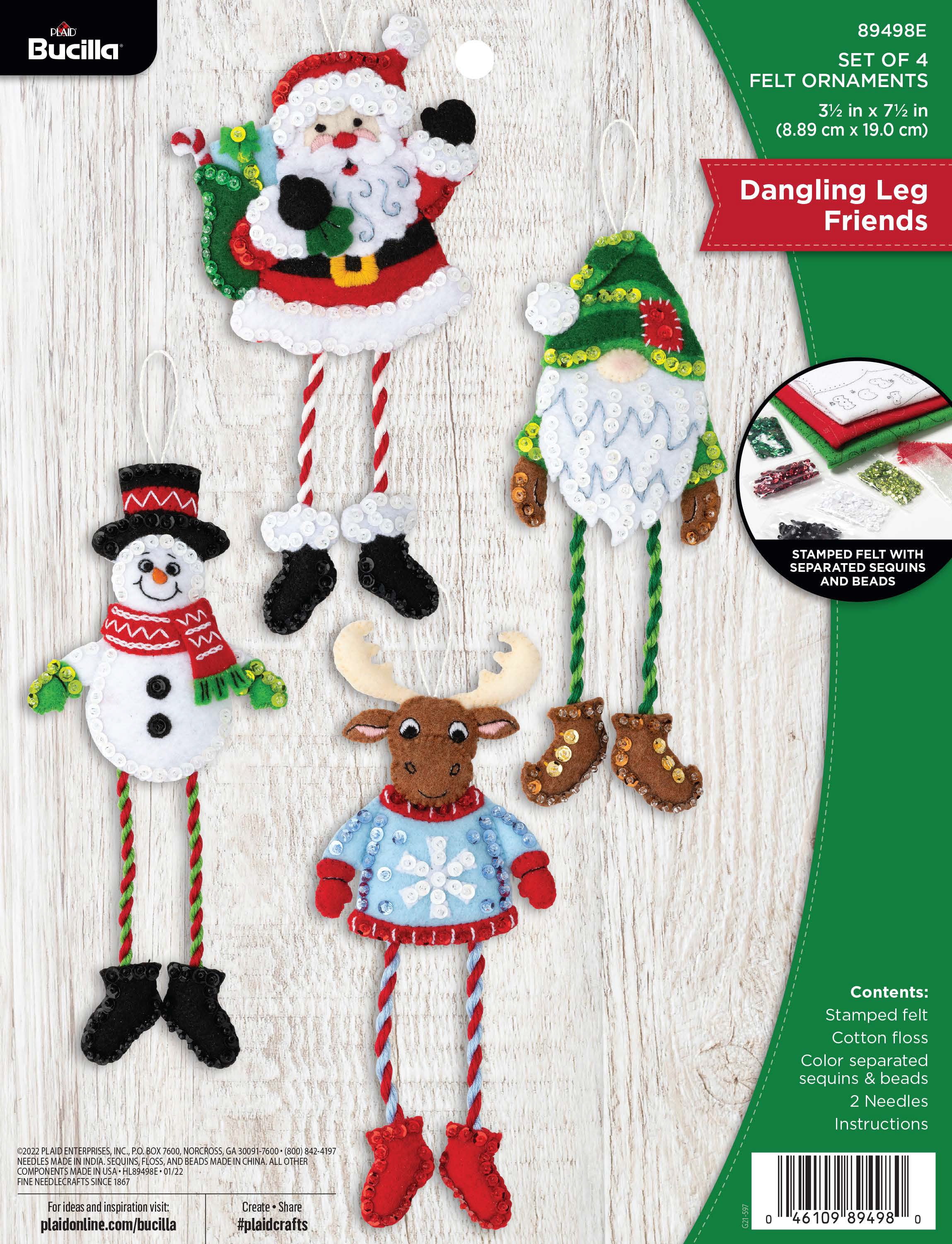Bucilla Christmas Ornament Kit, Felt Applique, Dangling Leg Friends