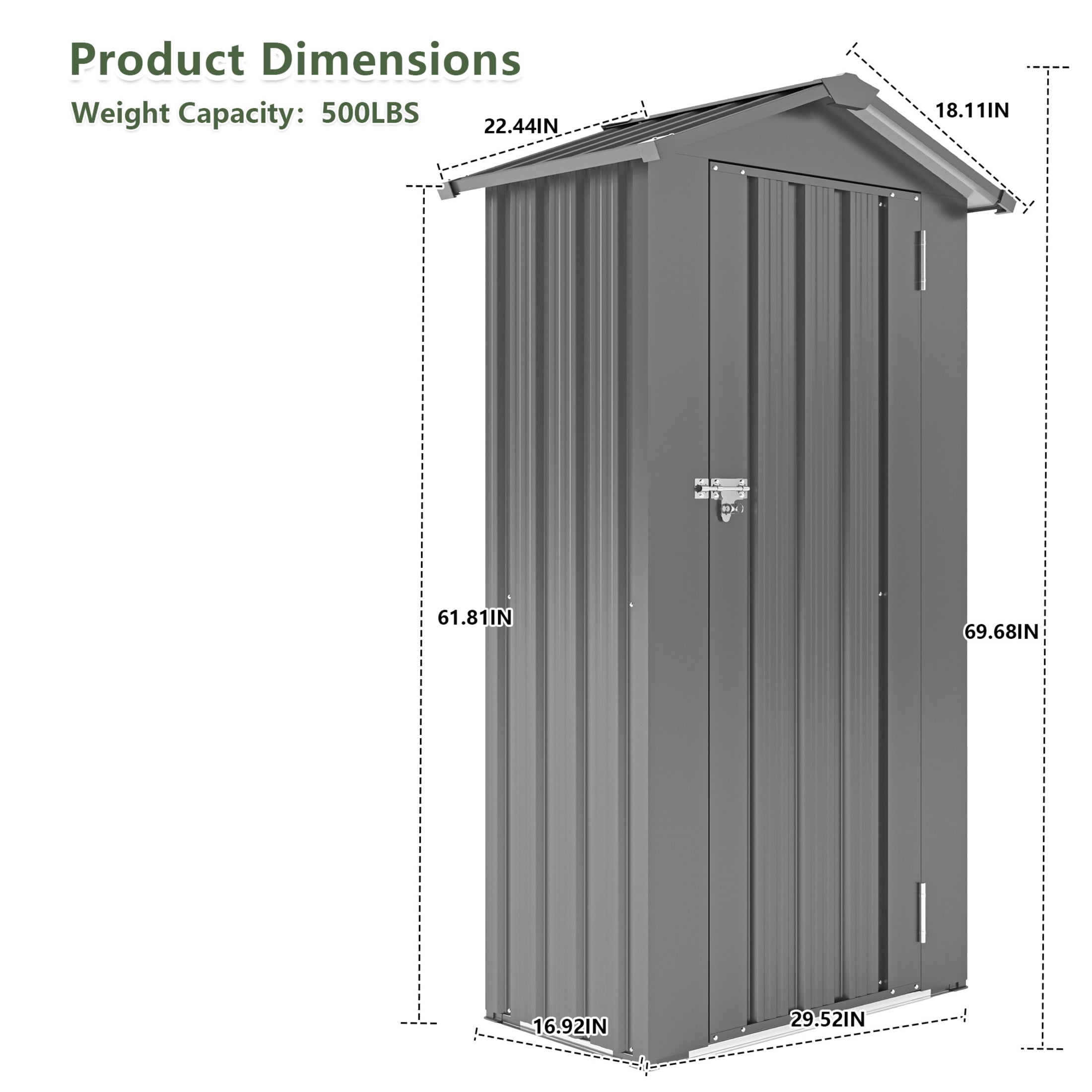 Noble House Outdoor Metal Garden Shed, Waterproof Storage Cabinet with Lock System, Compact Utility Shed, Black
