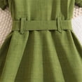 thumbnail image 7 of LIIPEE Girls Dresses Casual Kids Summer Short Sleeve Fashion Solid Color Lapel Button Down Bow Tie Waist Shirt Dress Comfortable Breathable Soft Cute Daily Dresses,Green,11-12 Years, 7 of 7