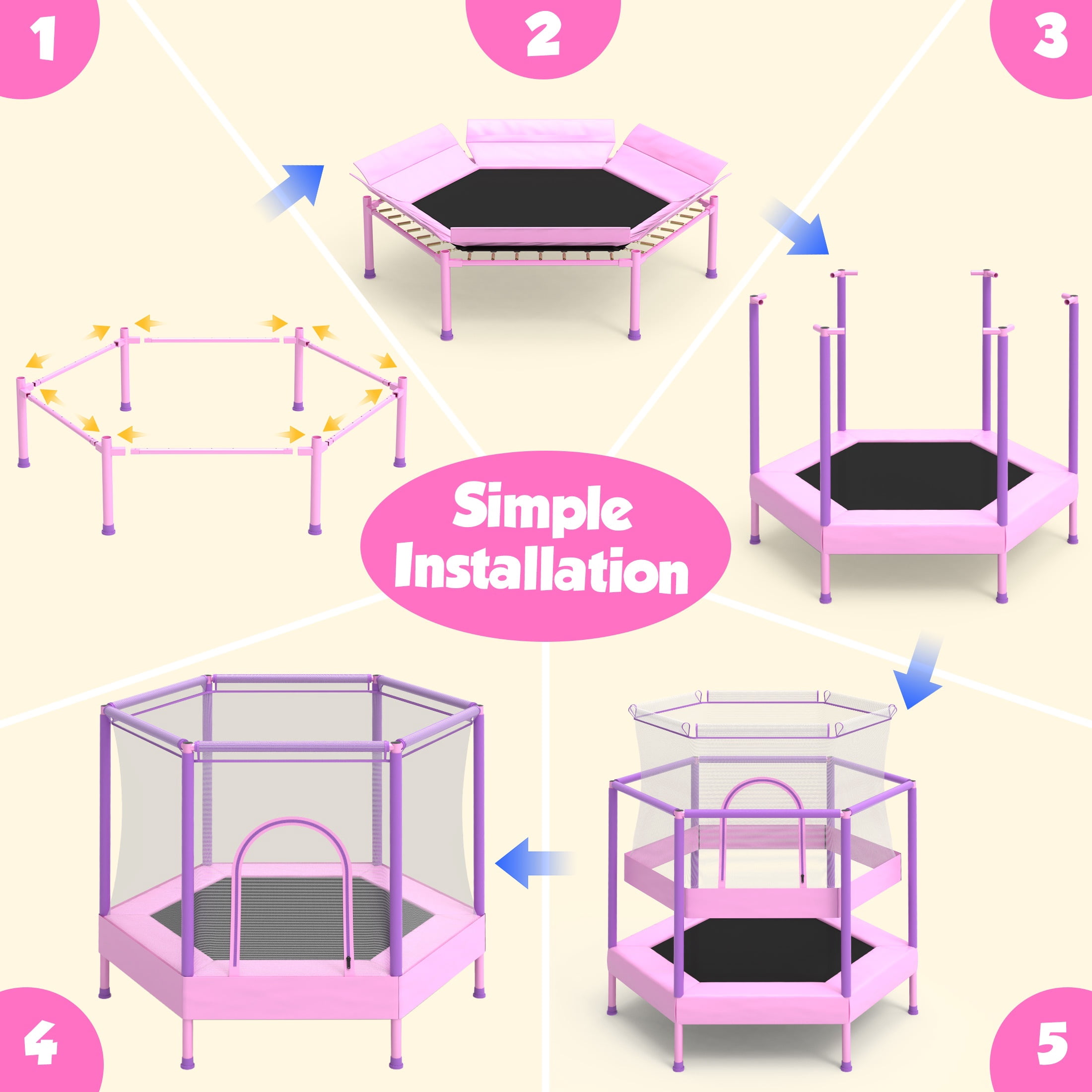 Mini Trampoline for Kids with Safety Enclosure Net, 55" Toddler Trampoline with No-Gap Safe Design, Segmart Recreational Trampolines for Birthday Gifts, Rebounder Trampoline with Ocean Balls