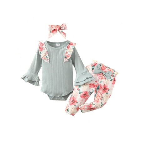 

GuliriFei Newborn Baby Girl Long Sleeve Ribbed Ruffle Romper+Floral Pants Cotton Outfits Clothes Set