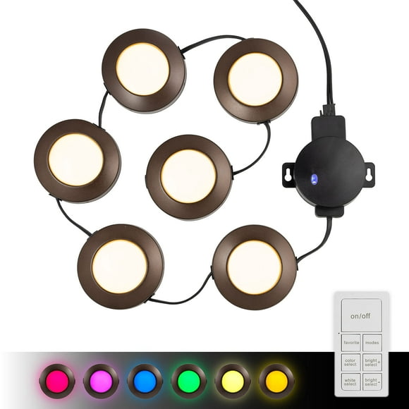 ENBRIGHTEN Spectrum LED Pucks, 6 Puck, Multicolor or White, Dimmable, Under Counter Lights, Under Cabinet Lights, Puck Lights, Mountable Remote Control, 44091, Black