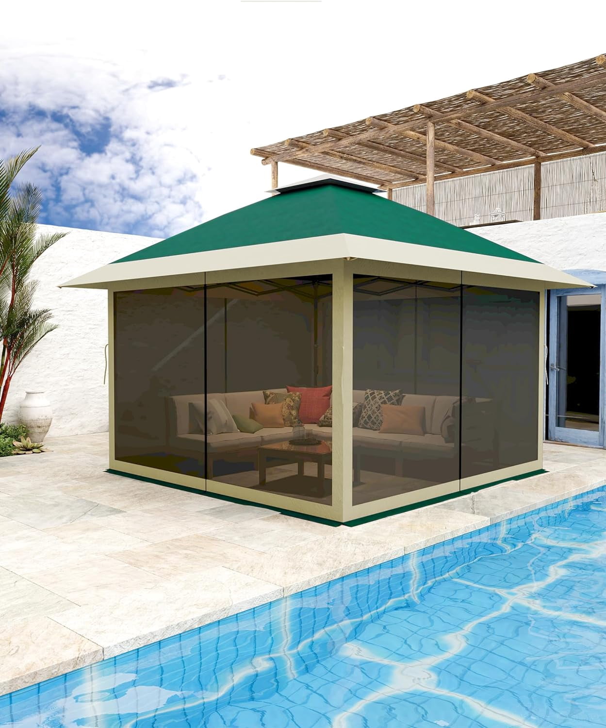 WPOND 13'x13' Pop-Up Patio Gazebo with Netting, Waterproof Canopy and UV Protection, Dark Green/Gray