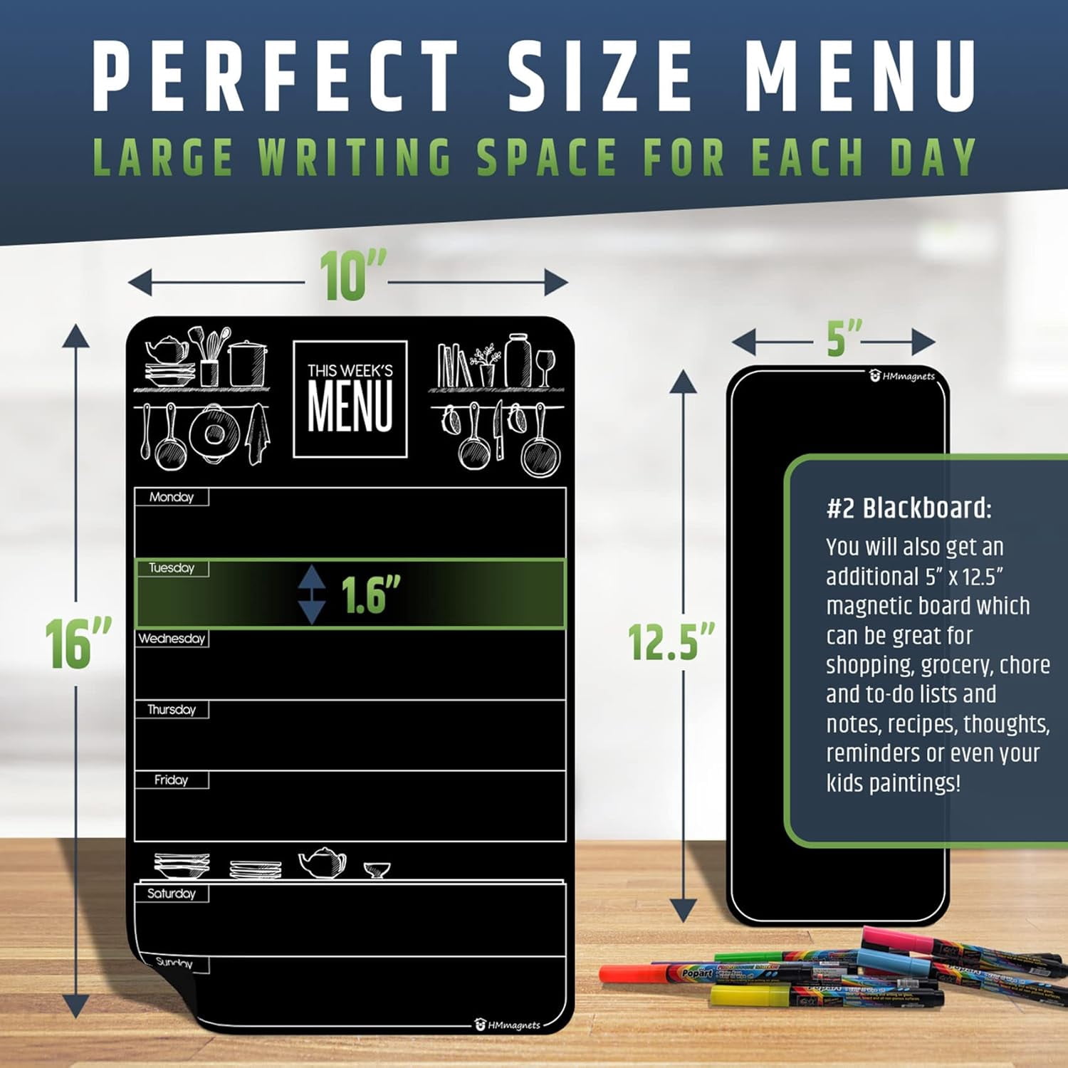HMMAGNETS Magnetic Menu Board for Fridge, Weekly Planner Dry Erase Board with Markers, 10"x16"