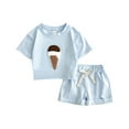 thumbnail image 2 of Antinious Toddler Loungewear Set Casual Fashion Outfit Set Fall Short Sleeve Crew Neck Short Pants Set,Outfits for Kids,Boys Girls Sleepwear Set,Light Blue,70, 2 of 3