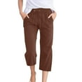 thumbnail image 1 of MIASHUI Women's Korean Style Casual Drawstring Pants Slim Fit Capri 7/8 Length Loose Fit Solid Color Plus Size Brown,XL, 1 of 5
