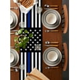 thumbnail image 5 of Blue American Flag Burlap Cotton Table Runner 16x72 Inches Long, Black White Striped US Flag Stars Farmhouse Table Runners, Outdoor Dining Tablecloths Decor for Baby Shower/Party/Wedding, 5 of 6