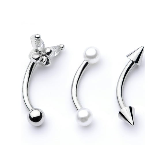 Body Candy 3Pc 16G Steel Eyebrow Cartilage Tragus Daith Conch Rook Clear Accent Butterfly Eyebrow Ring 5/16”