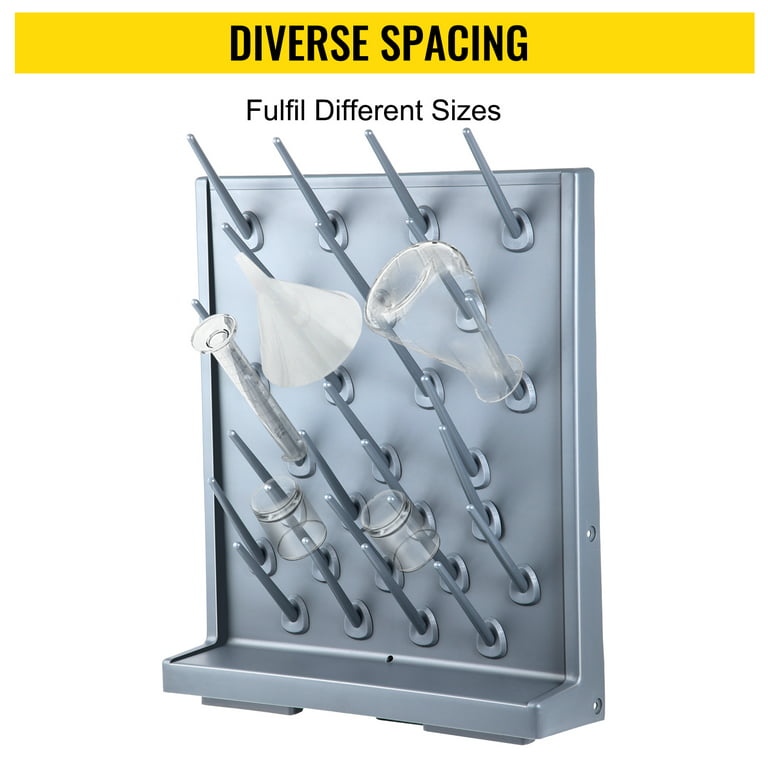 VEVOR Drying Rack for Lab 27 Pegs Lab Glassware Rack PP Material Glassware  Drying Rack Wall-Mount/Free-Standing Detachable Pegs Lab Glass Drying Rack  Gray Cleaning Frame for School Laboratory Utensil 
