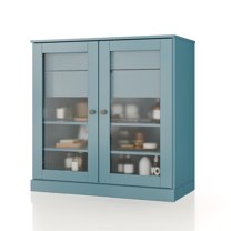 100% Solid Wood 32" Bathroom Cabinet with Frosted Glass Doors, 2-Drawers and Adjustable Shelves