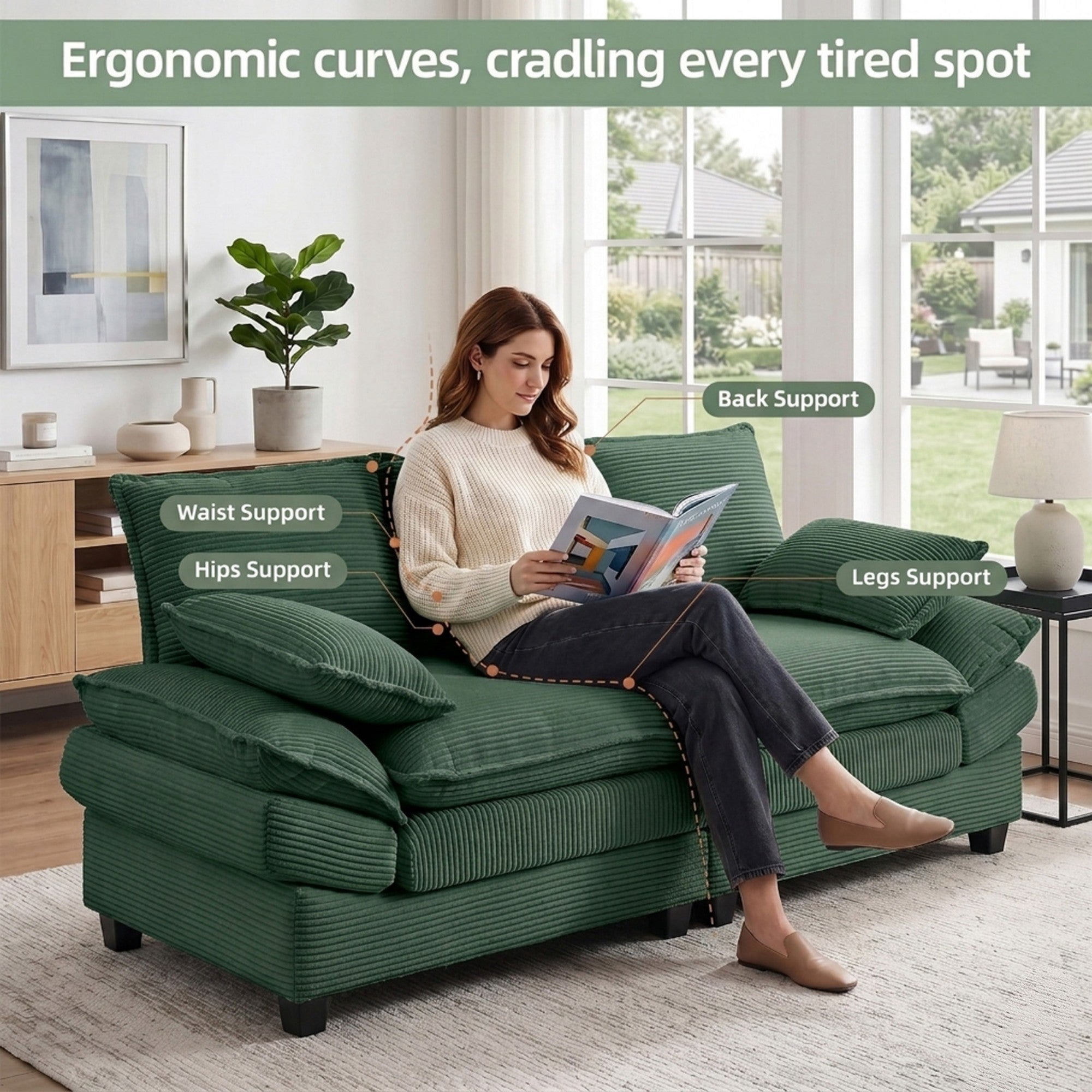 Sailvan 83" Modern Loveseat Sofa,2-Seat Corduroy Couch with High-Elastic Sponge,Comfy Upholstered Sofa for Living Room & Apartment,Green