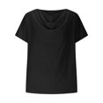 thumbnail image 4 of Olyvenn Cotton Linen T-Shirts for Women Summer Tops - Loose Short Sleeve Crew Neck Basic Casual Business Work Office Blouse Black L, 4 of 6
