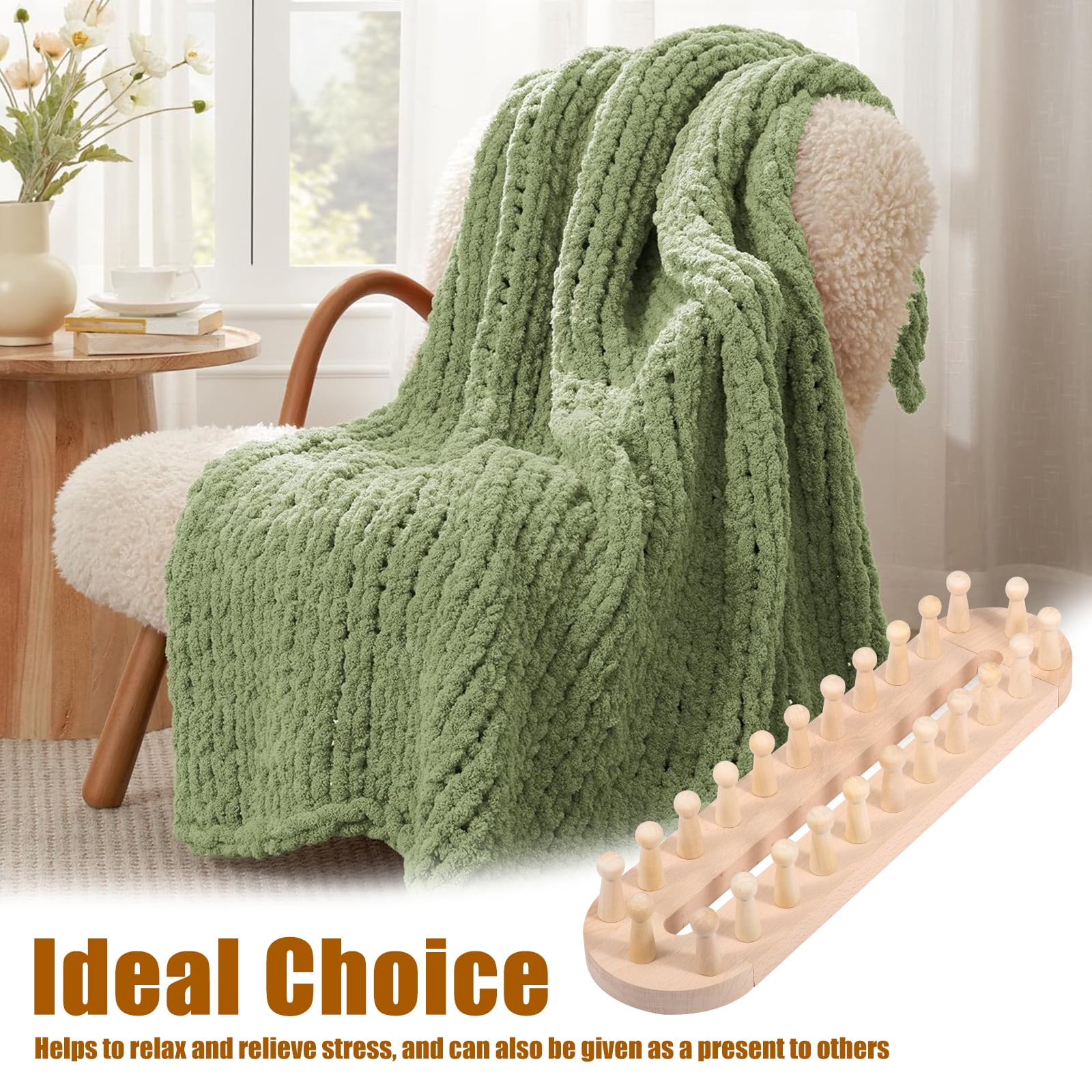 Threns 18.3" Wooden Loom Frame for DIY Throw Blankets Chunky Knit Blanket Kit – Adjustable Size Hand Knitting Kit – No Needles Required – Beginner-Friendly Yarn Craft for Home
