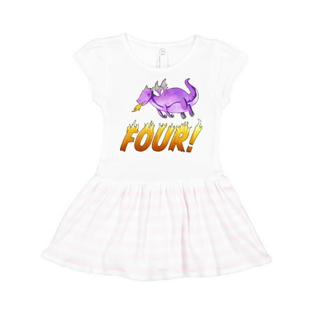 

Inktastic 4 Fourth Birthday Purple Dragon Breathing Fire Gift Toddler Girl Dress