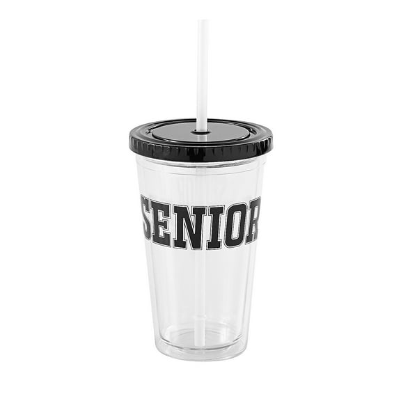 Fun Express Senior Clear Plastic Tumbler with Lid & Straw