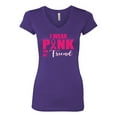 thumbnail image 2 of I Wear Pink for My Friends Survivor Awareness Womens Junior Fit V-Neck Tee, Purple Rush, Small, 2 of 3