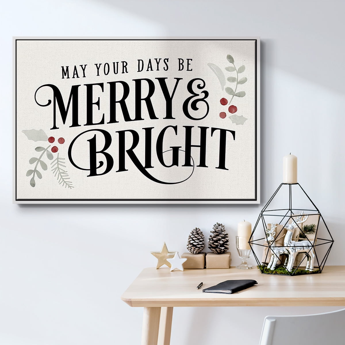 Merry Sentiment II - Framed Gallery Wrapped Holiday Canvas - 25 x 37 - White Frame