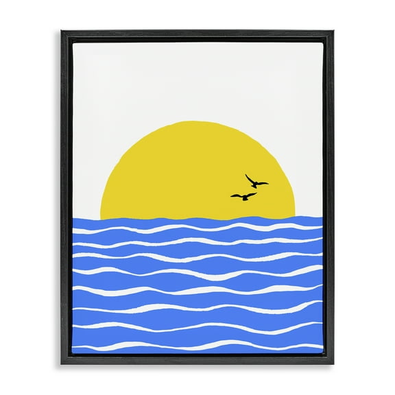Stupell Industries Birds & Blue Sea Nautical & Beach Painting Black Floater Framed Canvas Art Print Wall Art, 17 x 21