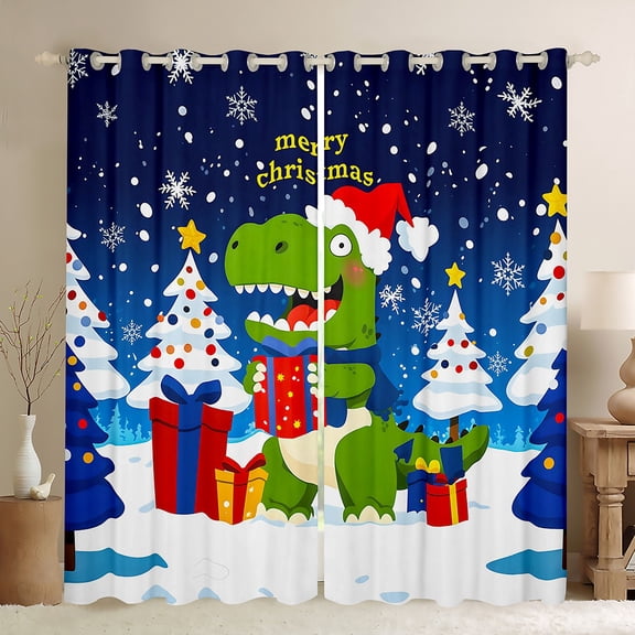 Manfei Funny Xmas Dinosaur Black Out Curtains, Kids Merry Christmas Curtains Pack of 2 (42x63 Each), Kawaii Animal Bedroom Curtains, Luxury Bedroom Decor
