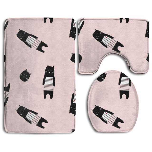 ABPHQTO Vendaje de gato Juego de alfombras de baño de 3 piezas Alfombra de baño Alfombra de contorno y tapa de inodoro