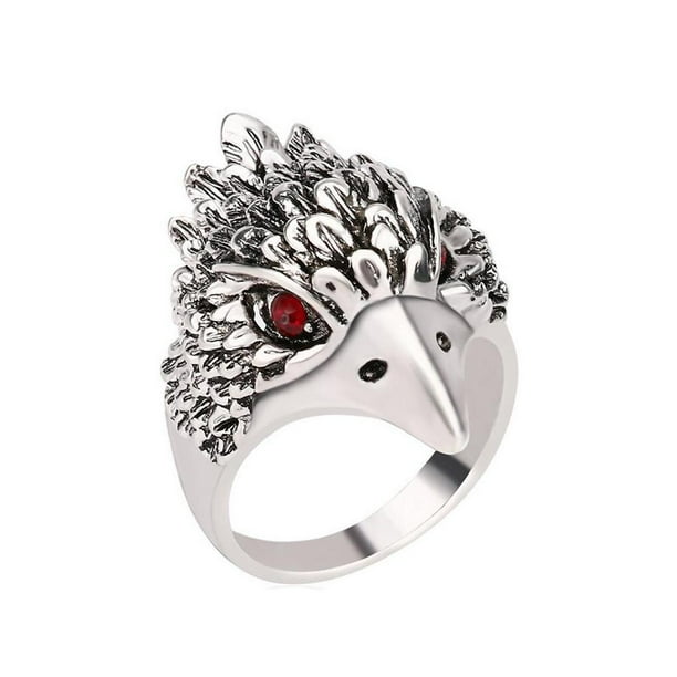Joyas vintage Plata Cristal Animal Aguila Cabeza en forma de para hombre 20 mm Hugo Mens anillo Walmart en linea